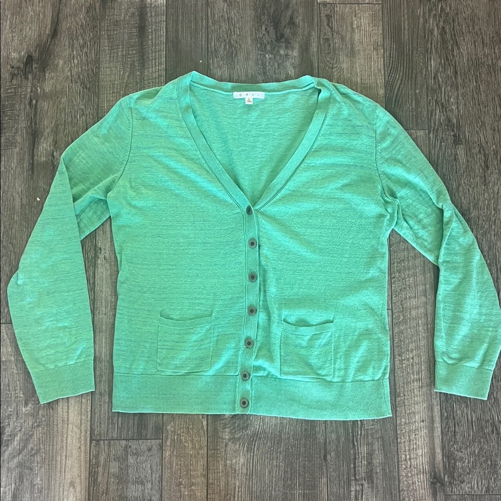 CAbi Green Button-Up Cardigan